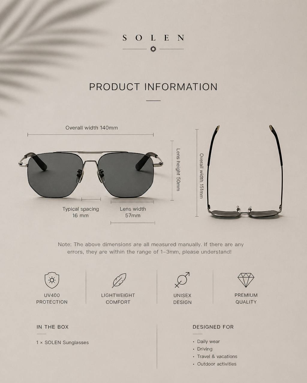 SOLEN Rimless Sunglasses – UV Protection